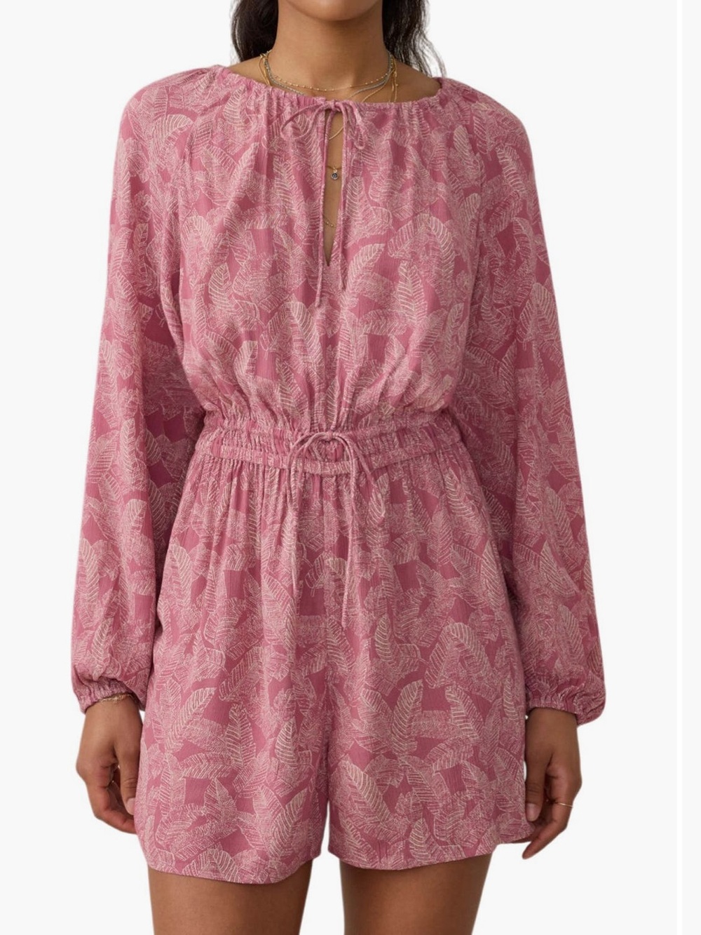 Faherty Pink Printed Long-Sleeve Romper